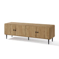 Oak Manufactured Wood 64.5 Inch Wide 4 Door Tv Console Cabinet 21.3 H X 64.5 W X 15.9 D