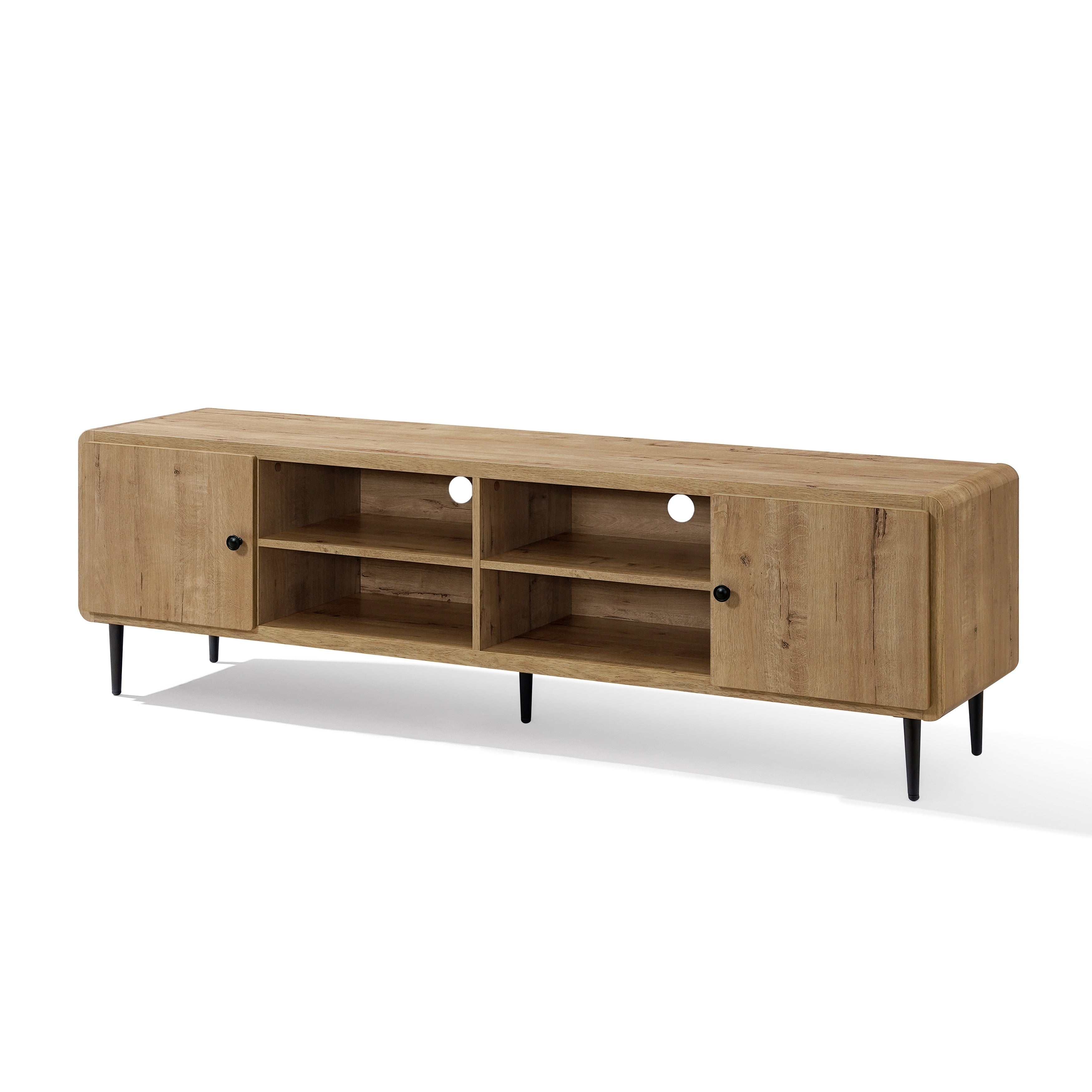 Oak Manufactured Wood 71 Inch Wide 4 Door Tv Console Cabinet 21.3 H X 70.9 W X 15.9 D