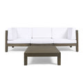 Oana Outdoor 3 Seater Acacia Wood Sectional Sofa Set With Coffee Table By Christopher Knight Home