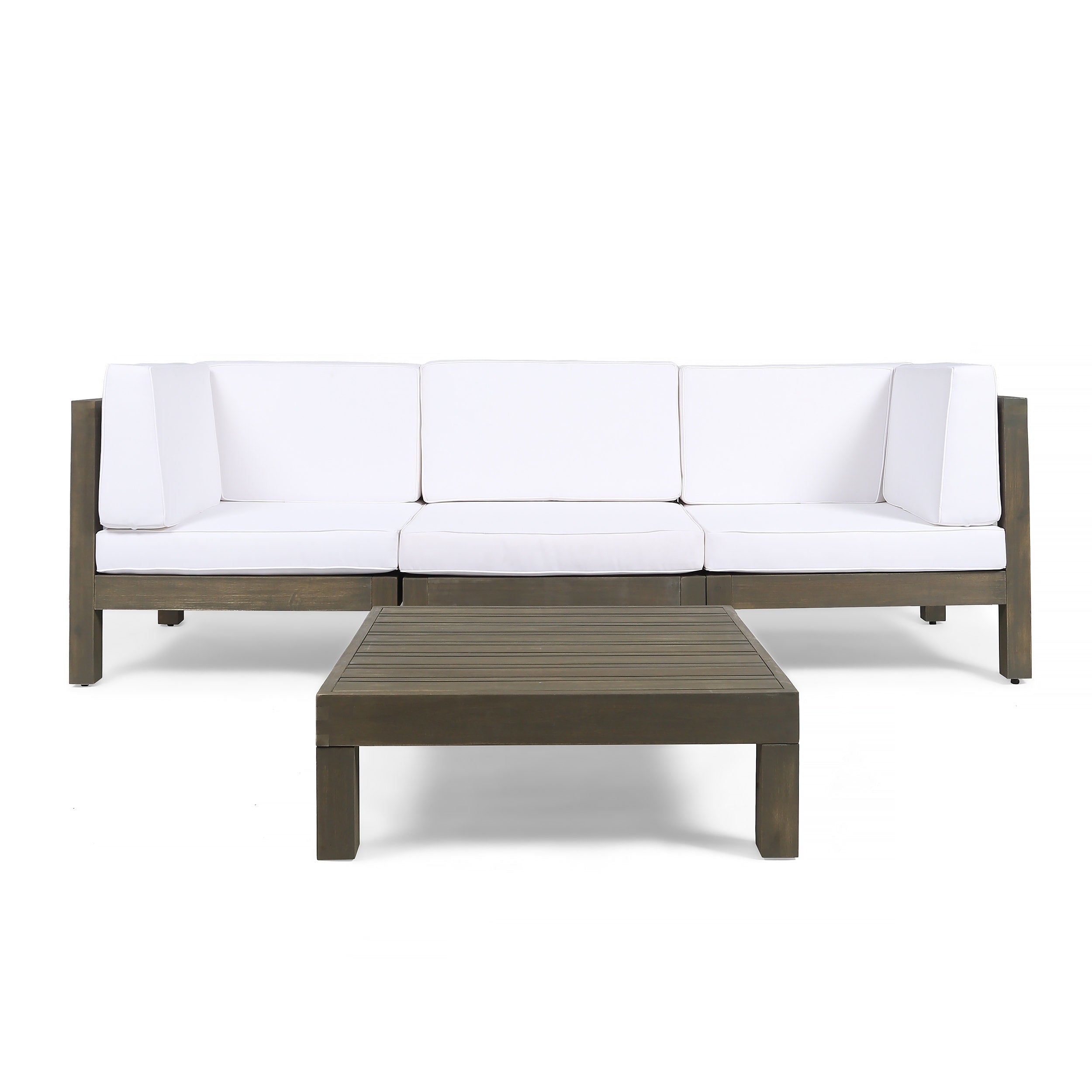 Oana Outdoor 3 Seater Acacia Wood Sectional Sofa Set With Coffee Table By Christopher Knight Home