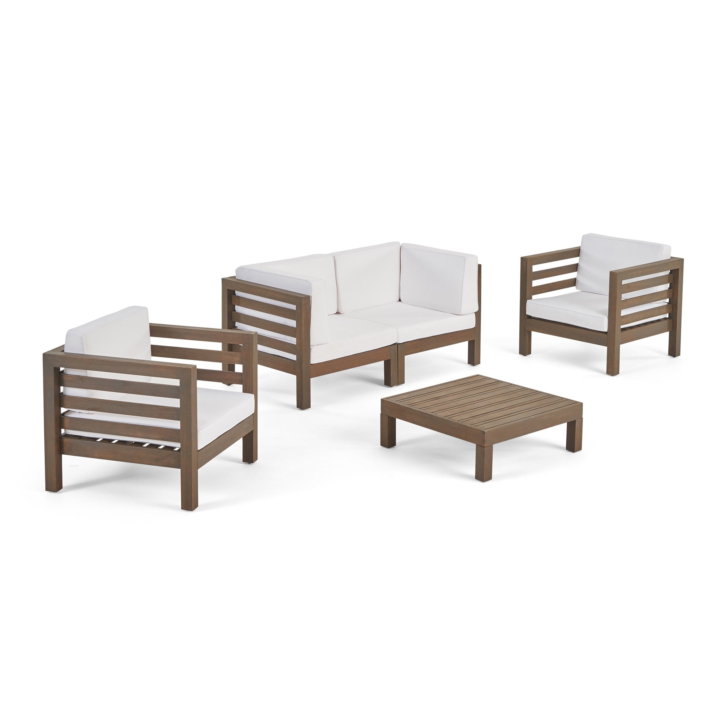 Oana Outdoor 4 Seater Acacia Wood Loveseat Chat Set By Christopher Knight Home