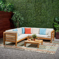 Oana Outdoor 4 Piece Acacia Wood Sectional Sofa Set With Cushions By Christopher Knight Home
