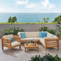 Oana Outdoor 6 Seater Acacia Wood Sectional Sofa And Club Chair Set By Christopher Knight Home