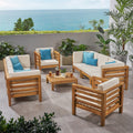 Oana Outdoor 8 Seater Acacia Wood Sofa And Club Chair Set By Christopher Knight Home