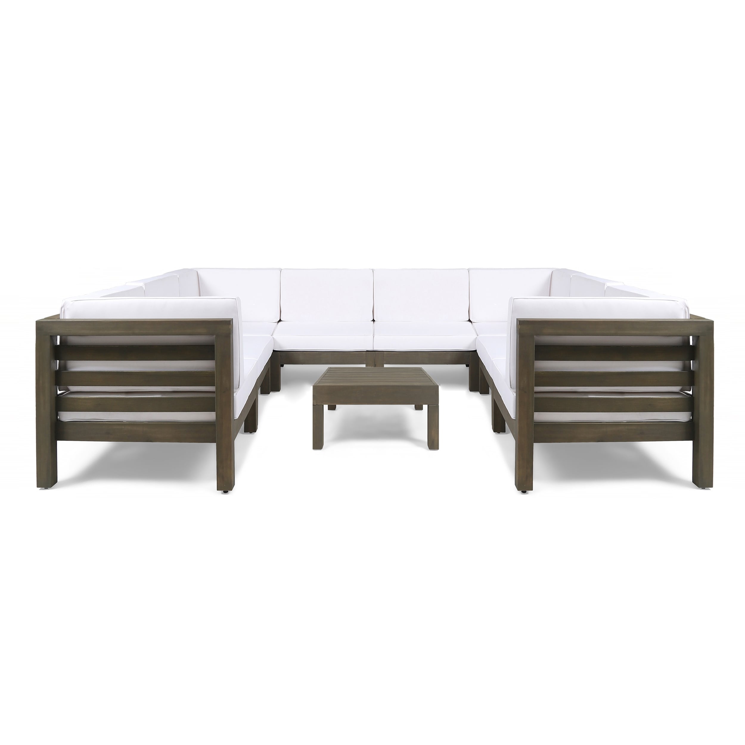 Oana Outdoor 8 Seater Acacia Wood U Shaped Sectional Sofa Set By Christopher Knight Home