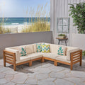 Oana Outdoor 5 Seater V Shaped Acacia Wood Sectional Sofa Set By Christopher Knight Home
