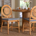 Oberon Natural Rattan Dining Chair With Cushion Handwoven Wicker Bistro Accent Seating With Sunburst Backrest