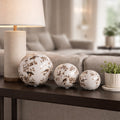 Objects Set Of 3 Brown White Ceramic Birds Orbs 4 5 6 In. 6.0