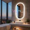 Oblong Bluetooth Led Lighted Bathroom Makeup Mirror Tempered Glass Backlit Vanity Mirror
