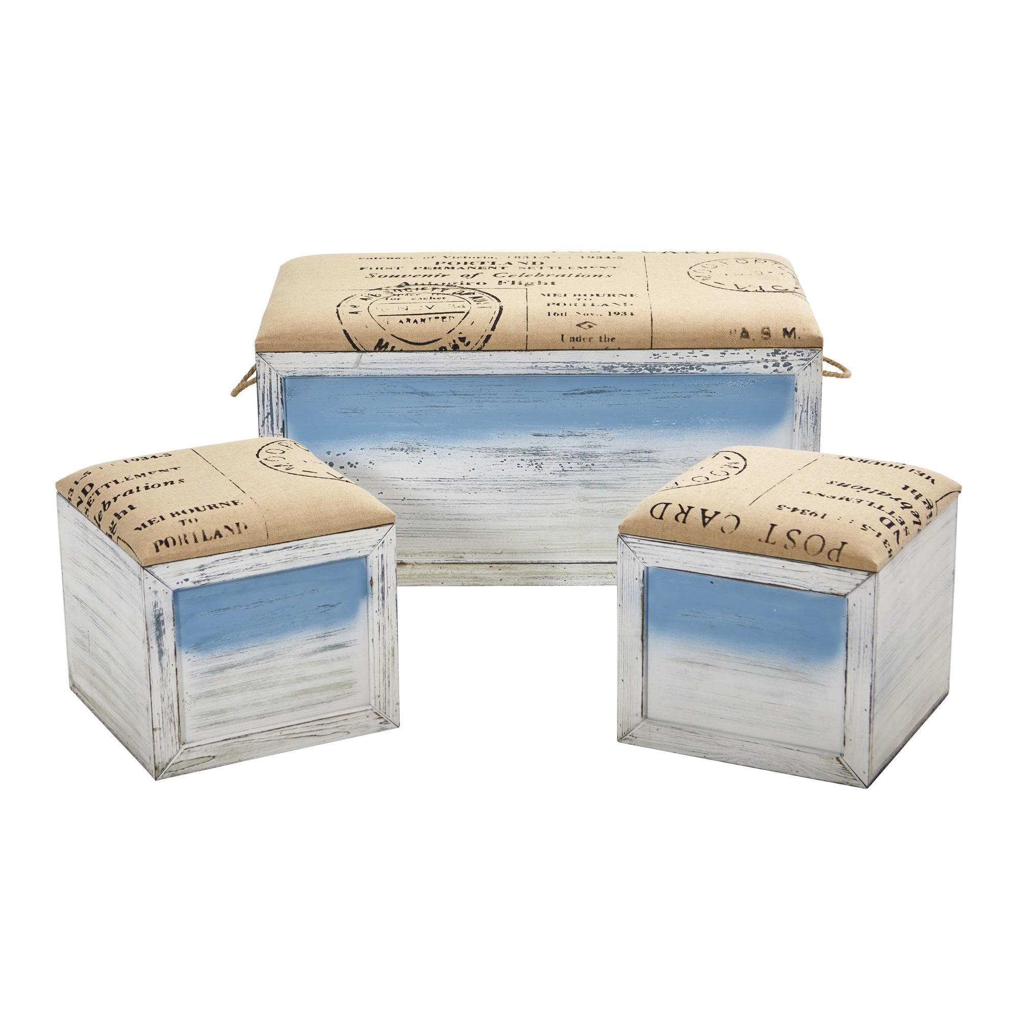 Ocean Breeze Storage Boxes Bench And Seating Set Set Of 3