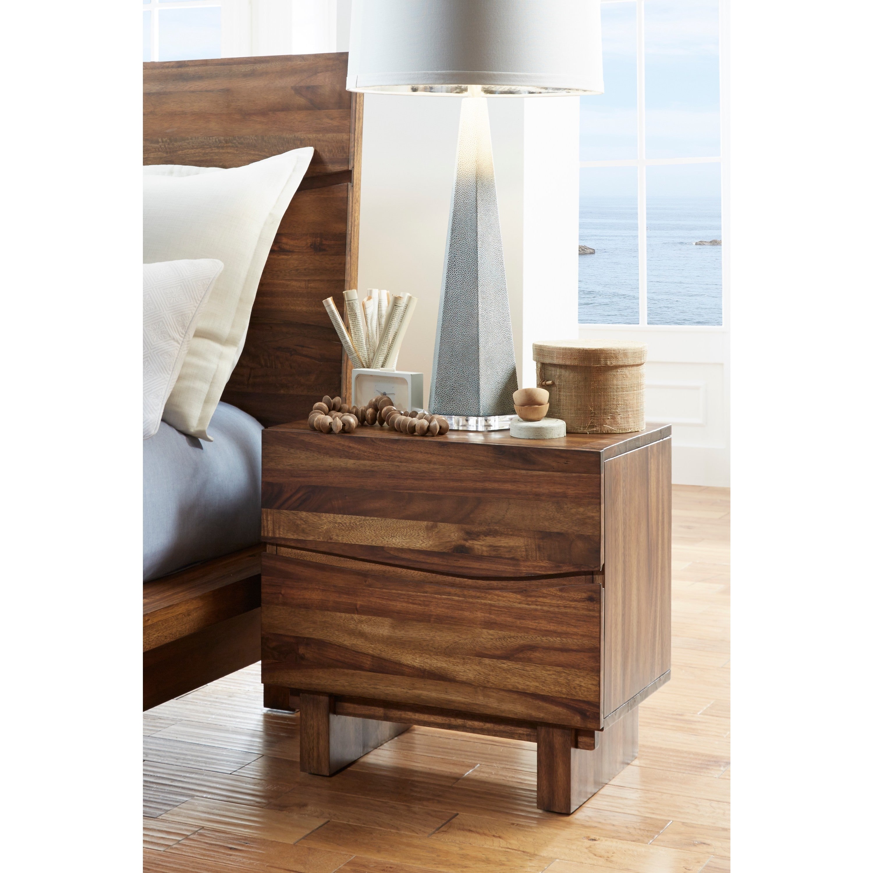 Ocean Natural Sengon 2 Drawer Solid Wood Nightstand