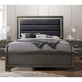 Queen Size Grey Faux Leather Wood Platform Bed