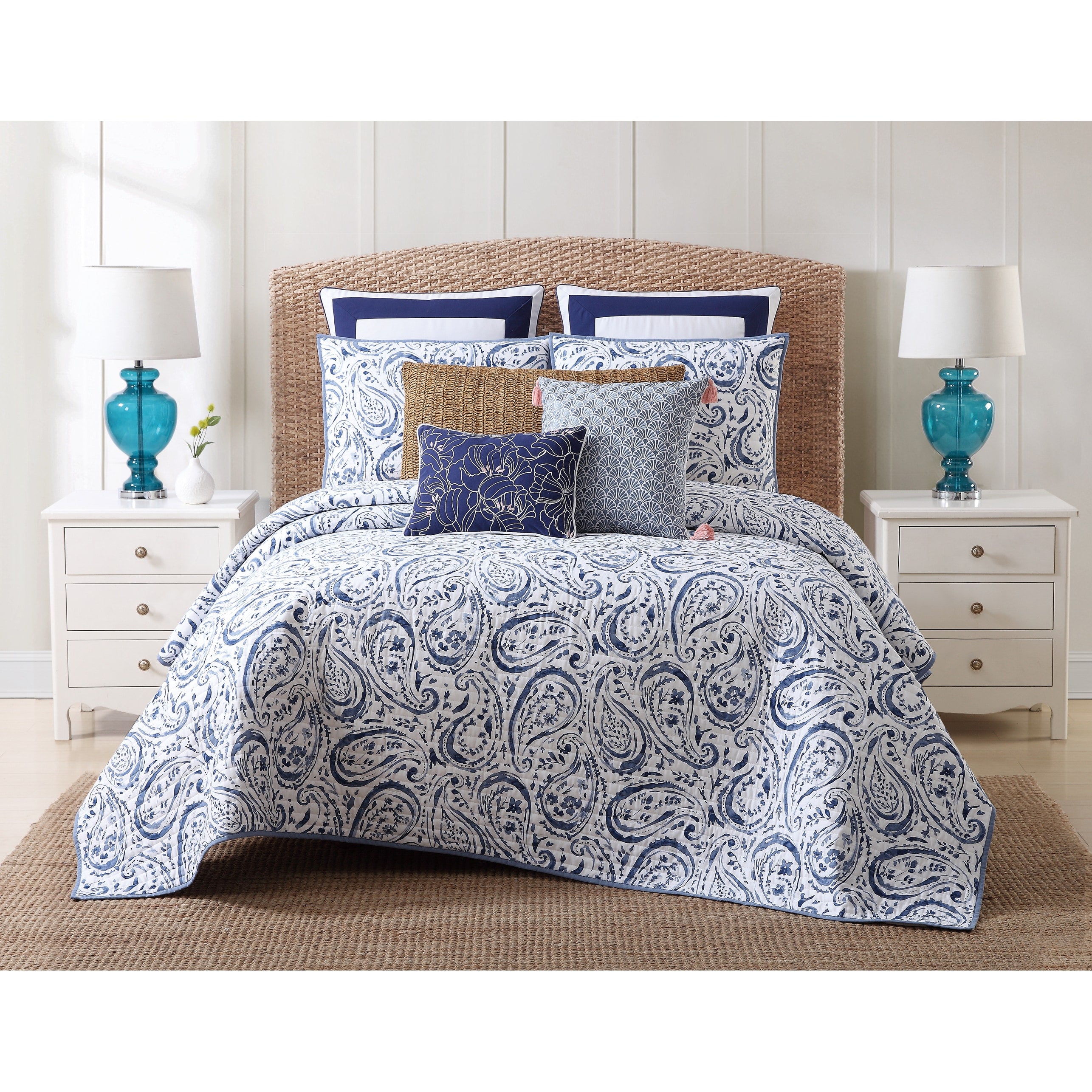 Oceanfront Resort Indienne Paisley Printed Cotton 3 Piece Quilt Set