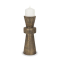 Odilia Large Textured Antiqued Gold Metal Geometric Pillar Candle Holder