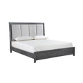 Odiy King Size Bed Vertical Padded Gray Upholstery Led Headboard