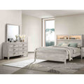 Off White Finish Platform Led Bed Dresser Mirror 3Pc Bedroom Set Modern