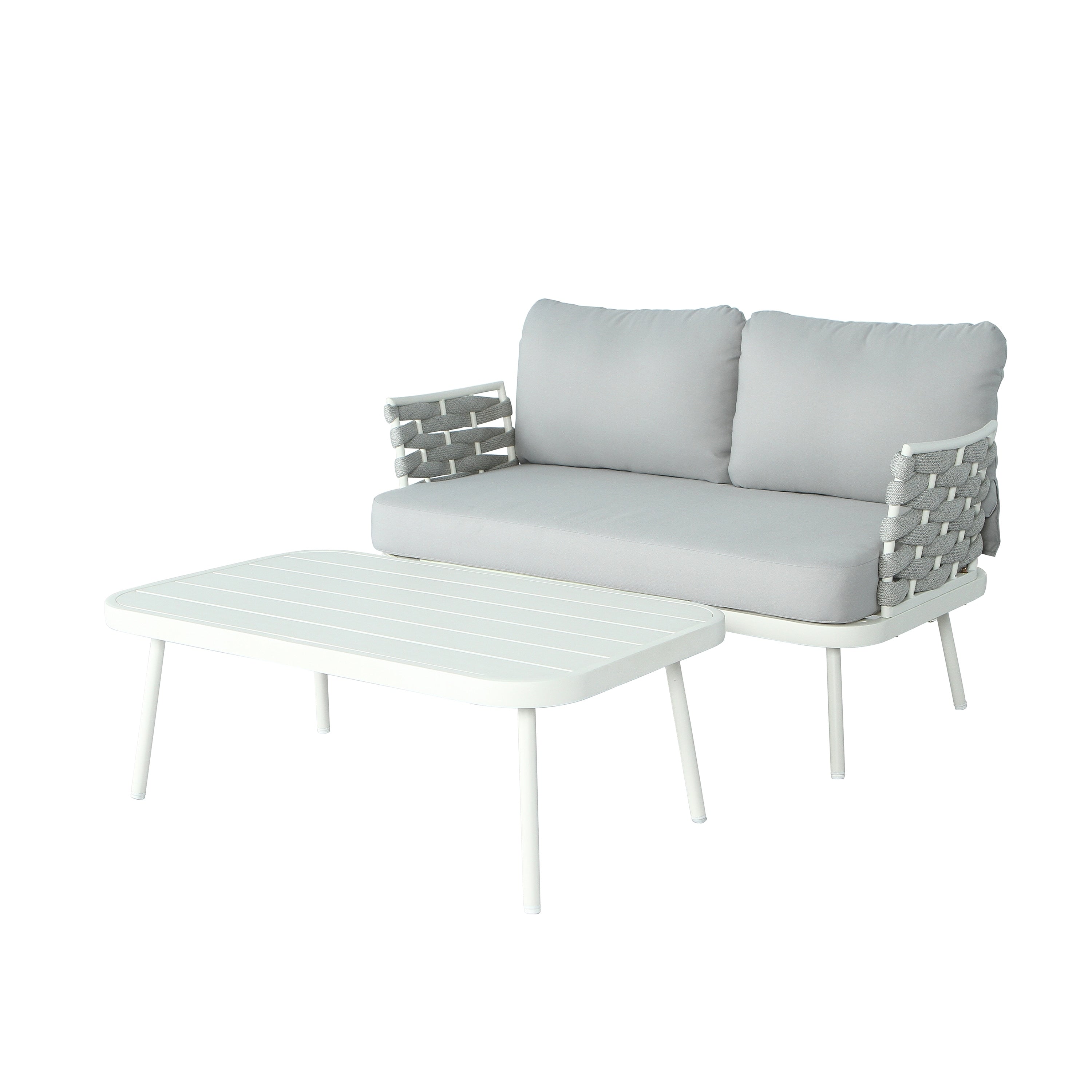 Off White Grey Outdoor Conversation Set With Loveseat Coffee Table Patio Chat Set For Garden Poolside Backyard