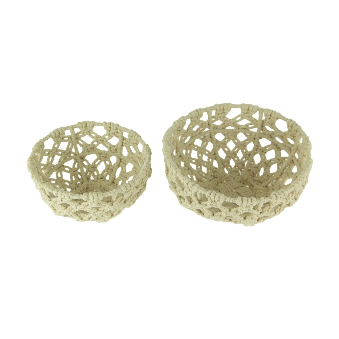 Off White Handwoven Macrame Decorative Bowls Set Of 2 5 X 9.25 X 9.25 Inches