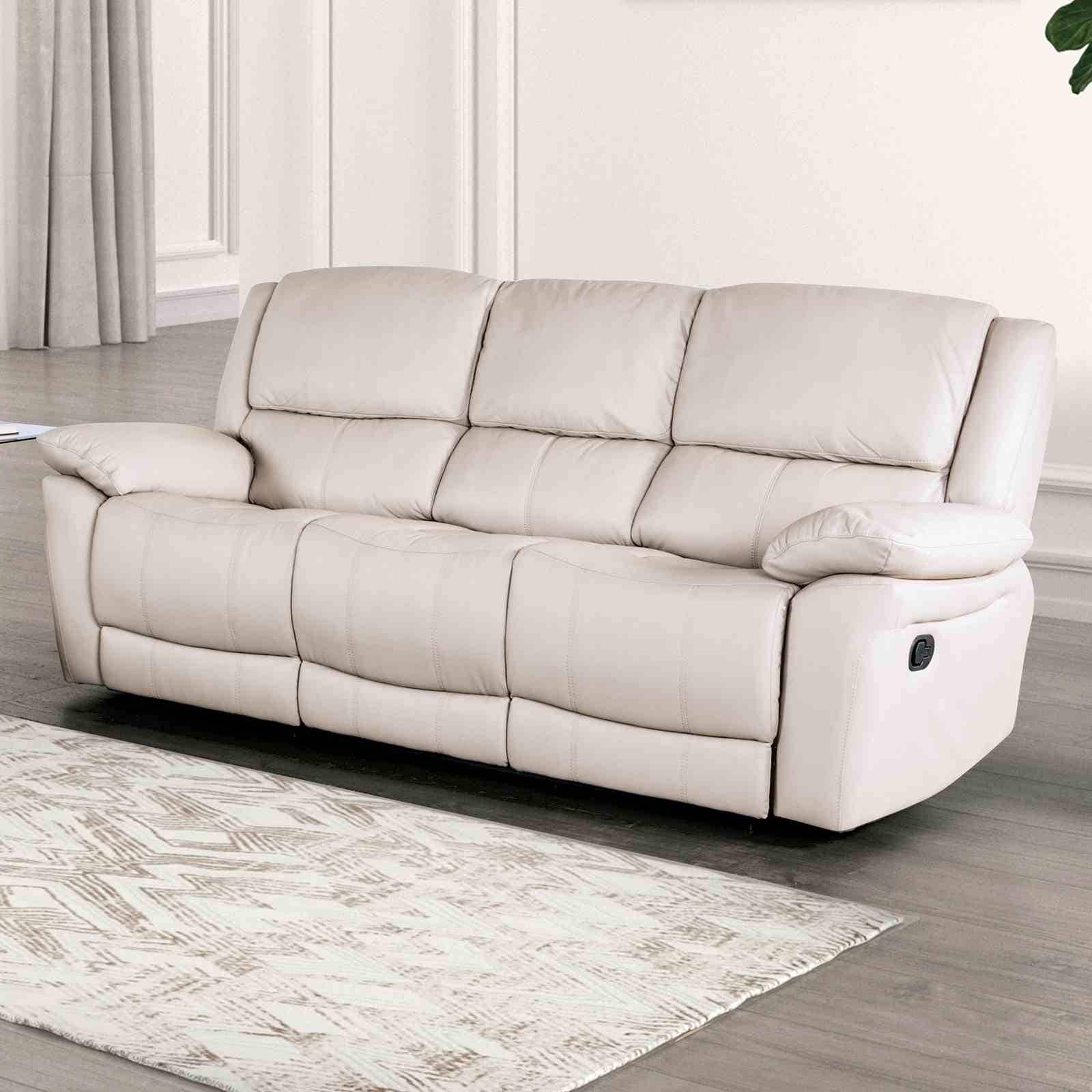 Off White Manual Recliner Sofa 1Pc Pillow Top Arms Welt Trim