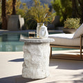 Off White Outdoor Side Table Mgo Patio Accent With Textured Base Smooth Top