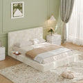 Off White Queen Platform Bed Frame With Sliding Side Table