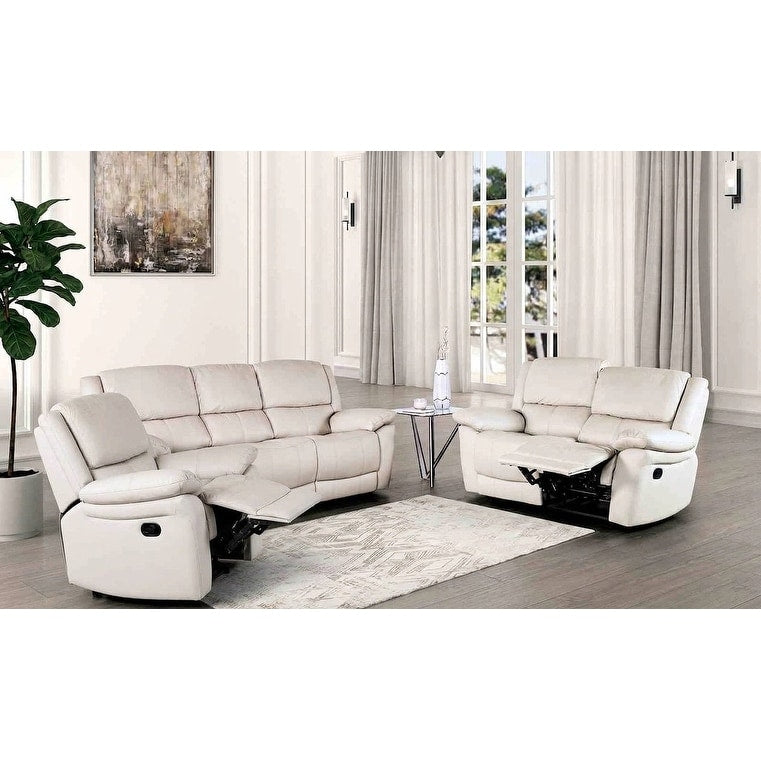 Off White Recliner Sofa Set Pillow Top Arms