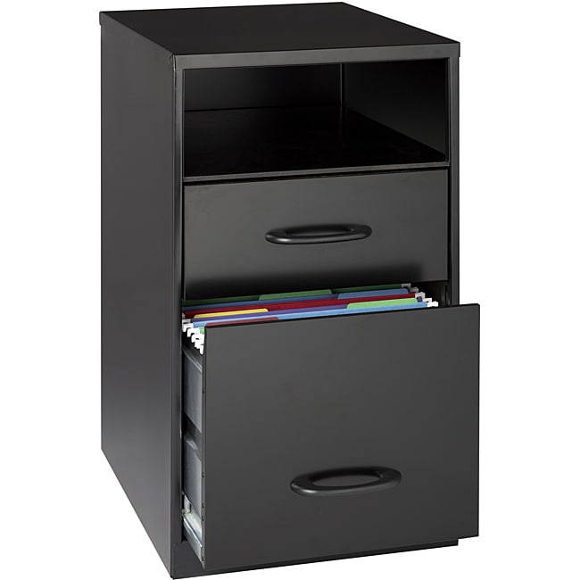 Space Solutions 18 Deep 2 Drawer Metal File Cabinet With Shelf Black