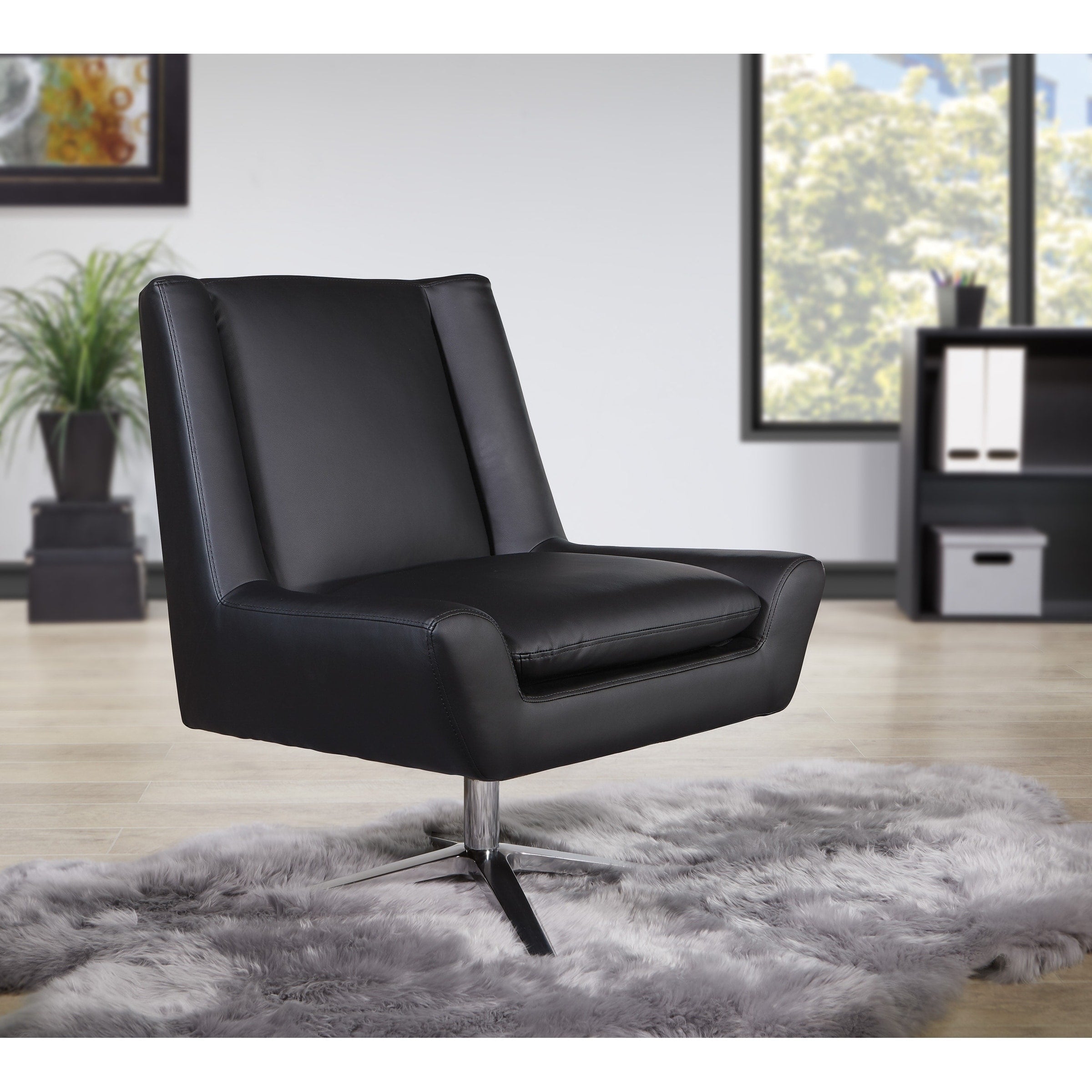 Office Star Products Swivel Mid Century Faux Leather Guest Chair