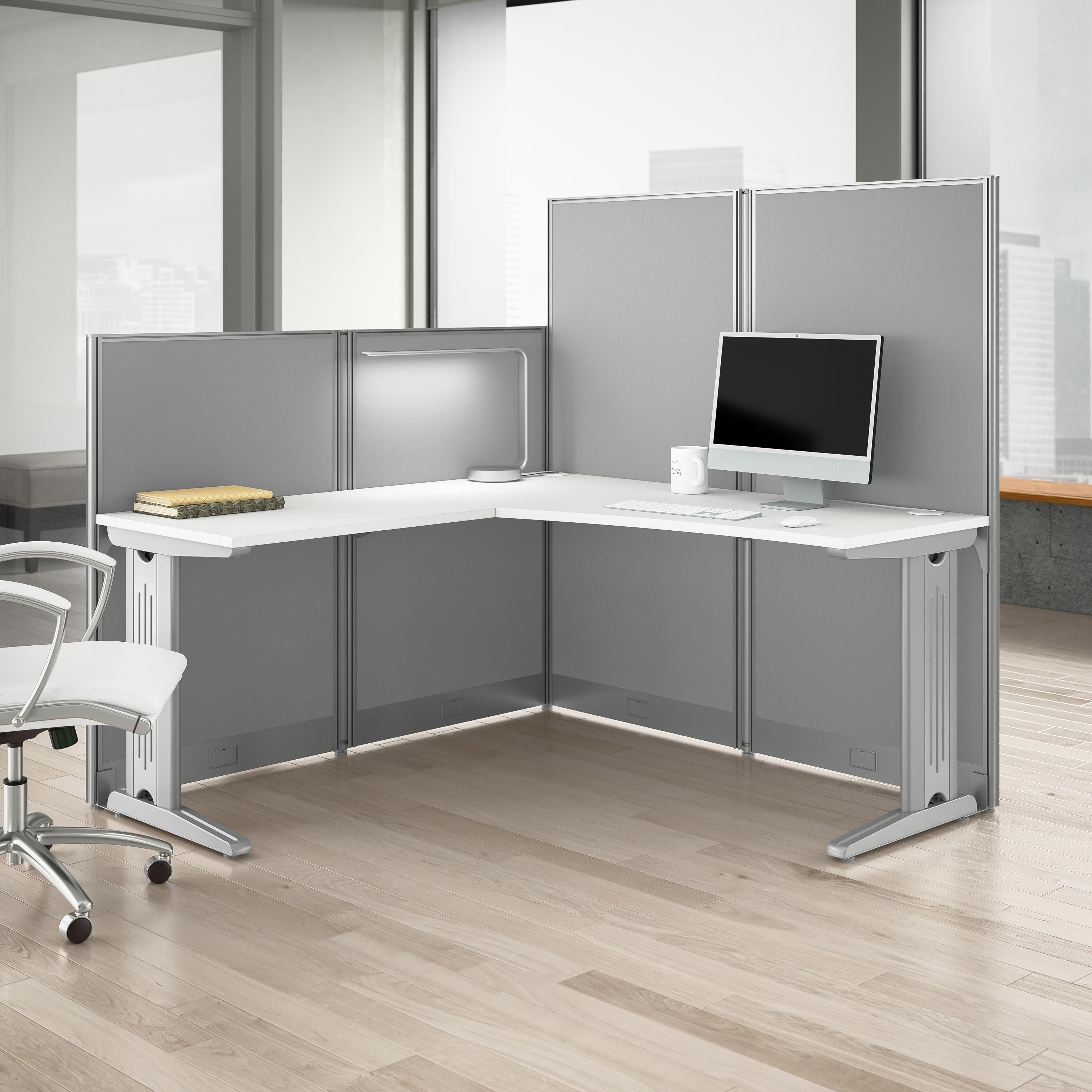 Bush Business Furniture Office In An Hour 65W X 65D L Shaped Cubicle Workstation In Hansen Cherry