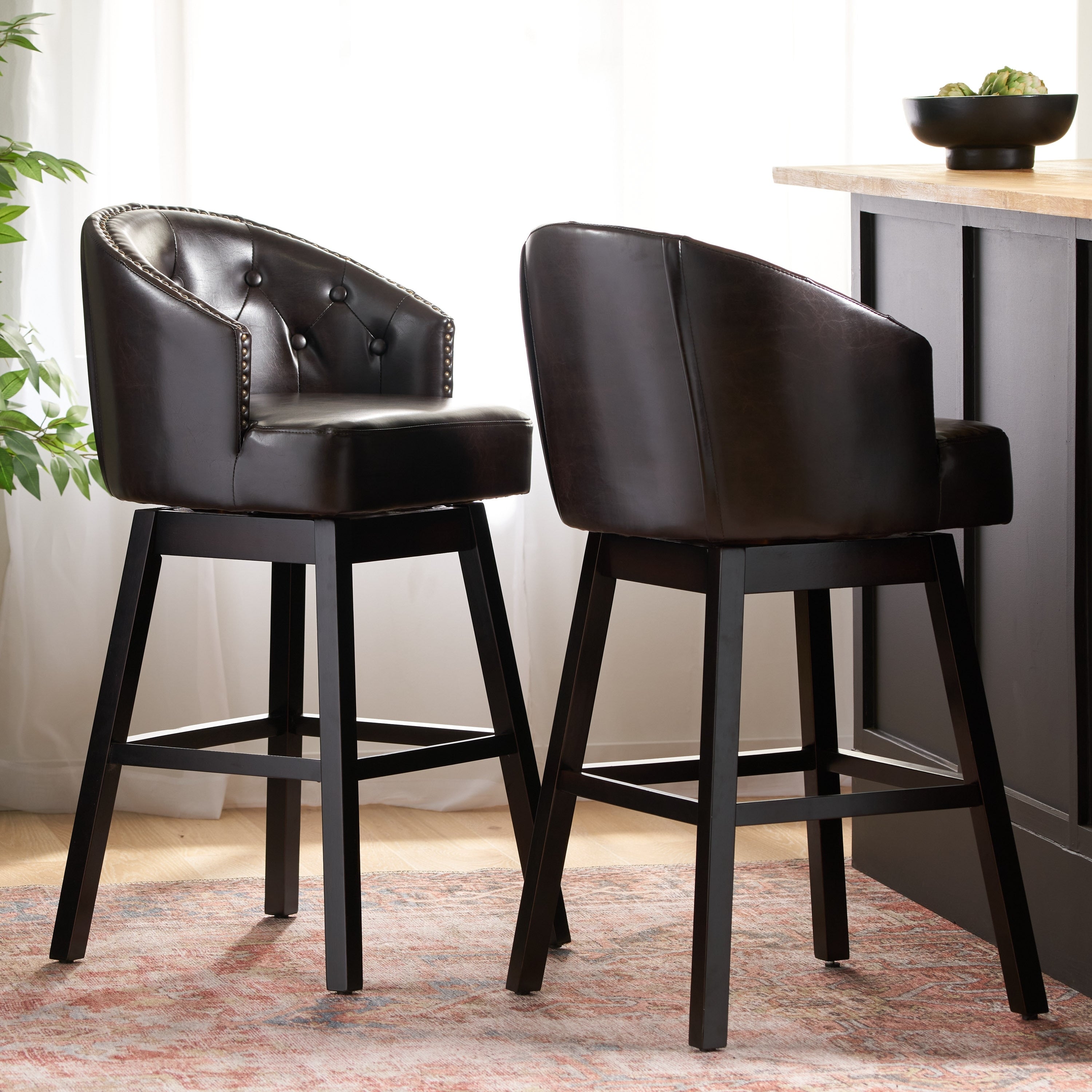 Ogden 31 Inch Bonded Leather Swivel Backed Barstool Set Of 2 By Christopher Knight Home