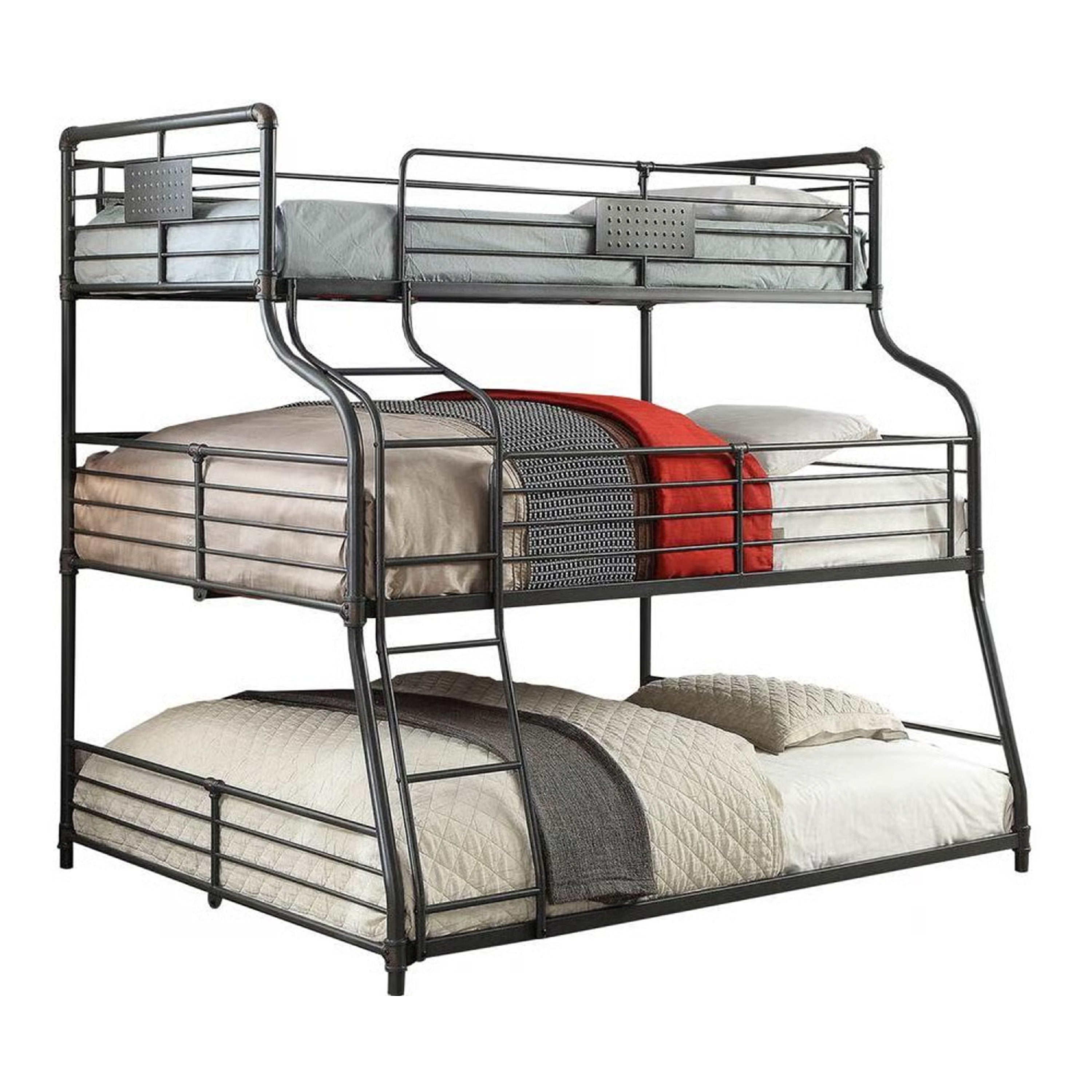 Oggy 3 Tier Twin Over Full Over Queen Triple Bunk Bed Black Metal