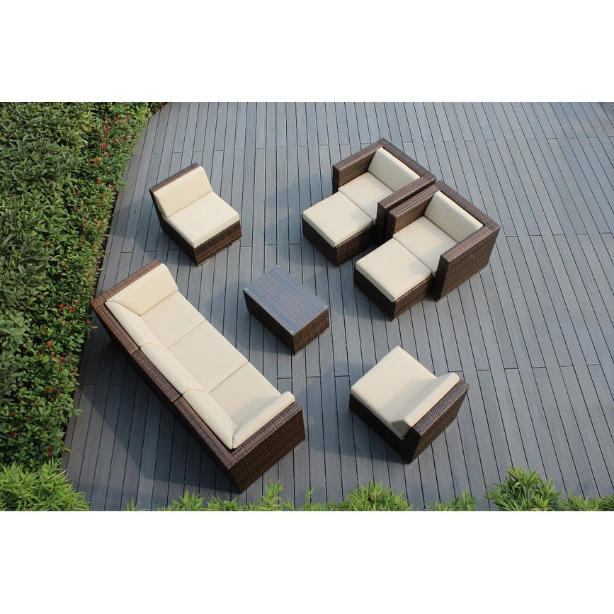 Ohana Outdoor Patio 10 Piece Mixed Brown Wicker Conversation Set With Cushions