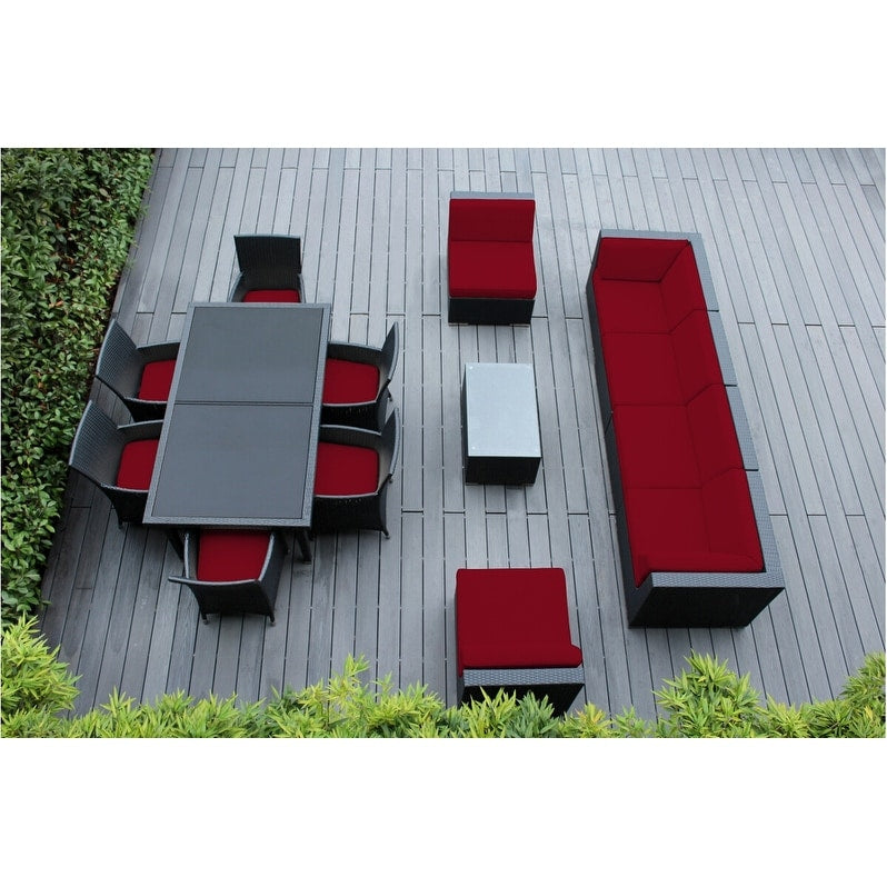 Ohana Outdoor Patio 14 Piece Black Wicker Sofa And Dining Set With Cushions