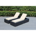 Ohana Outdoor Patio 2 Piece Black Wicker Chaise Lounge Set With Cushions