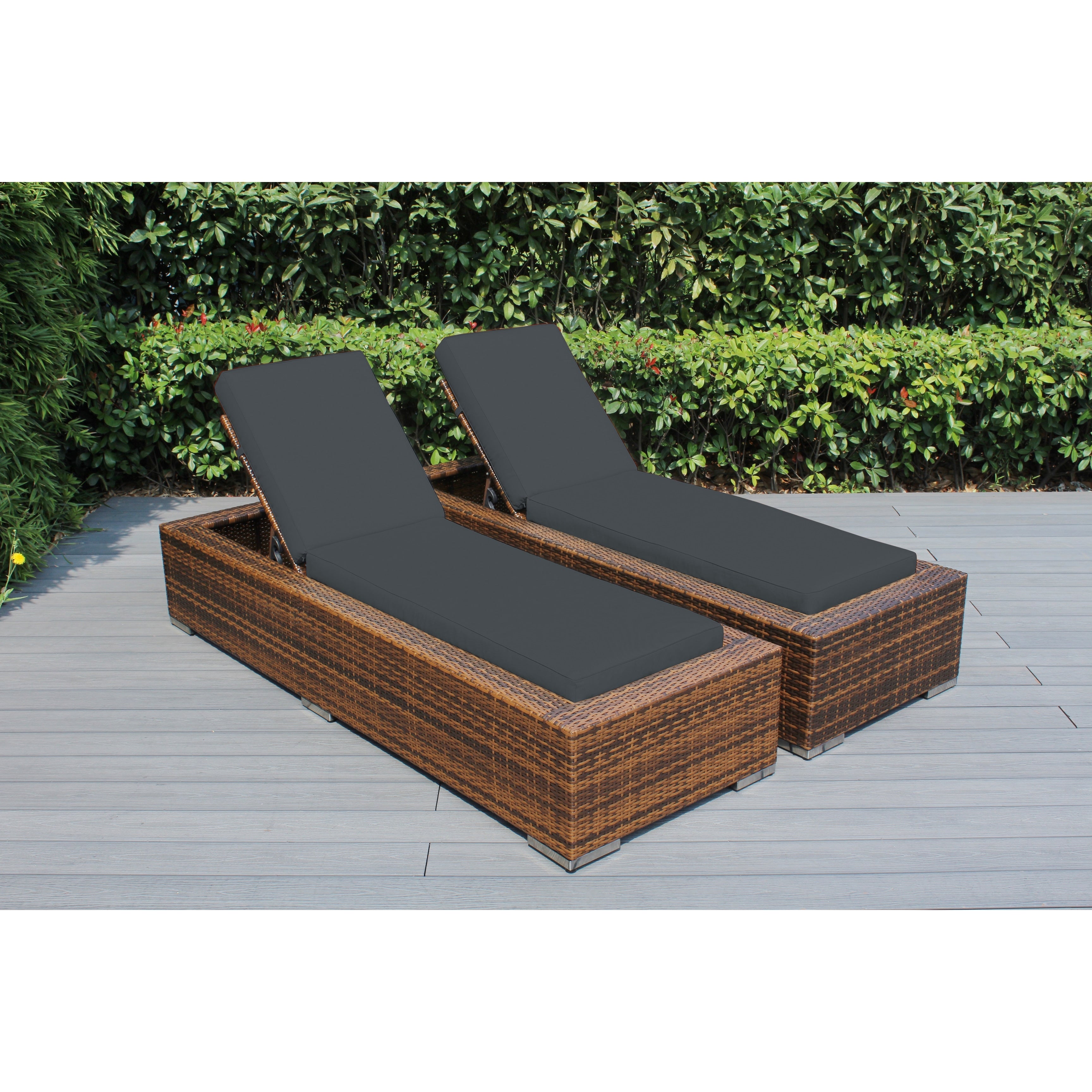 Ohana Outdoor Patio 2 Piece Mixed Brown Wicker Chaise Lounge Set With Cushions