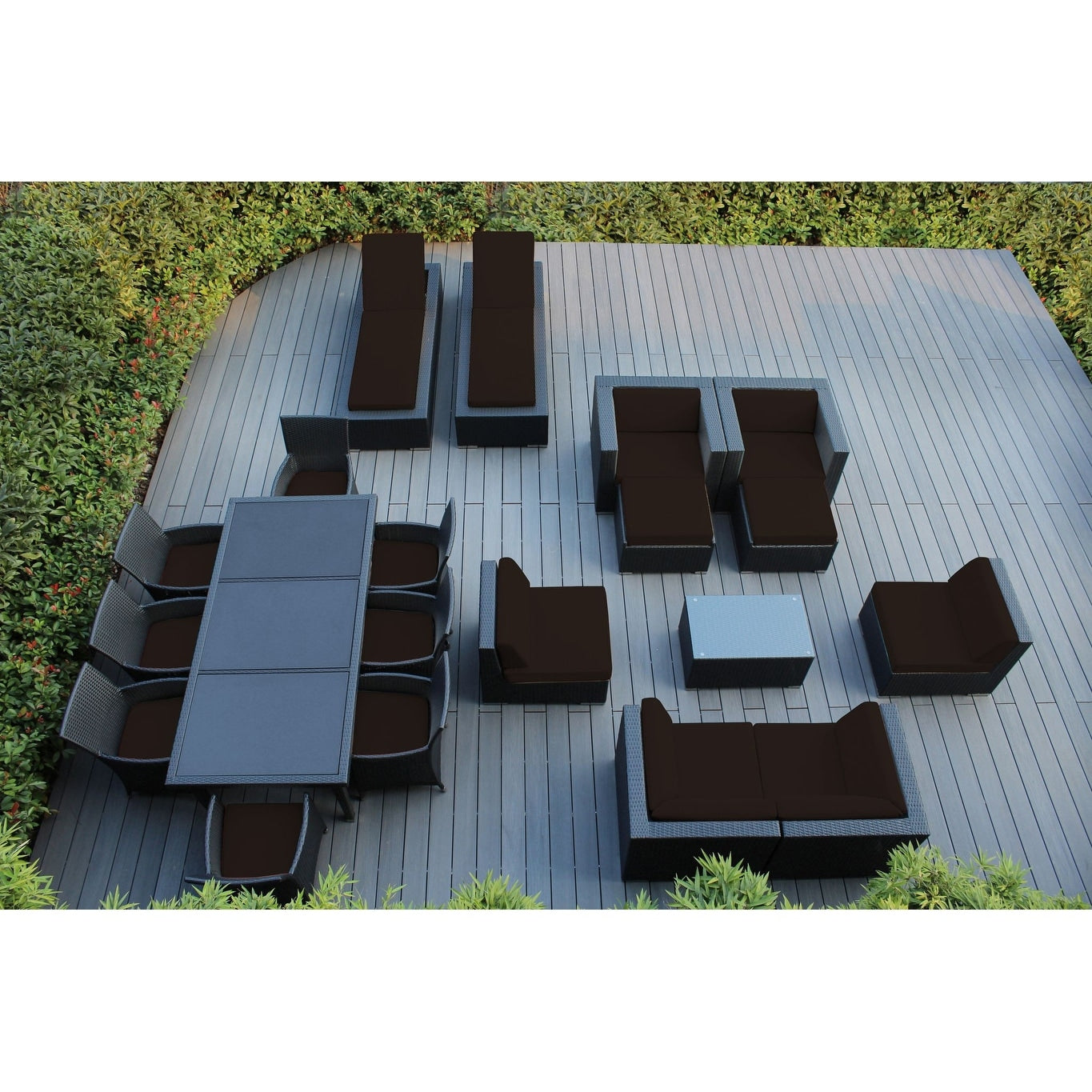 Ohana Outdoor Patio 20 Piece Black Wicker Sofa And Dining Set With Cushions