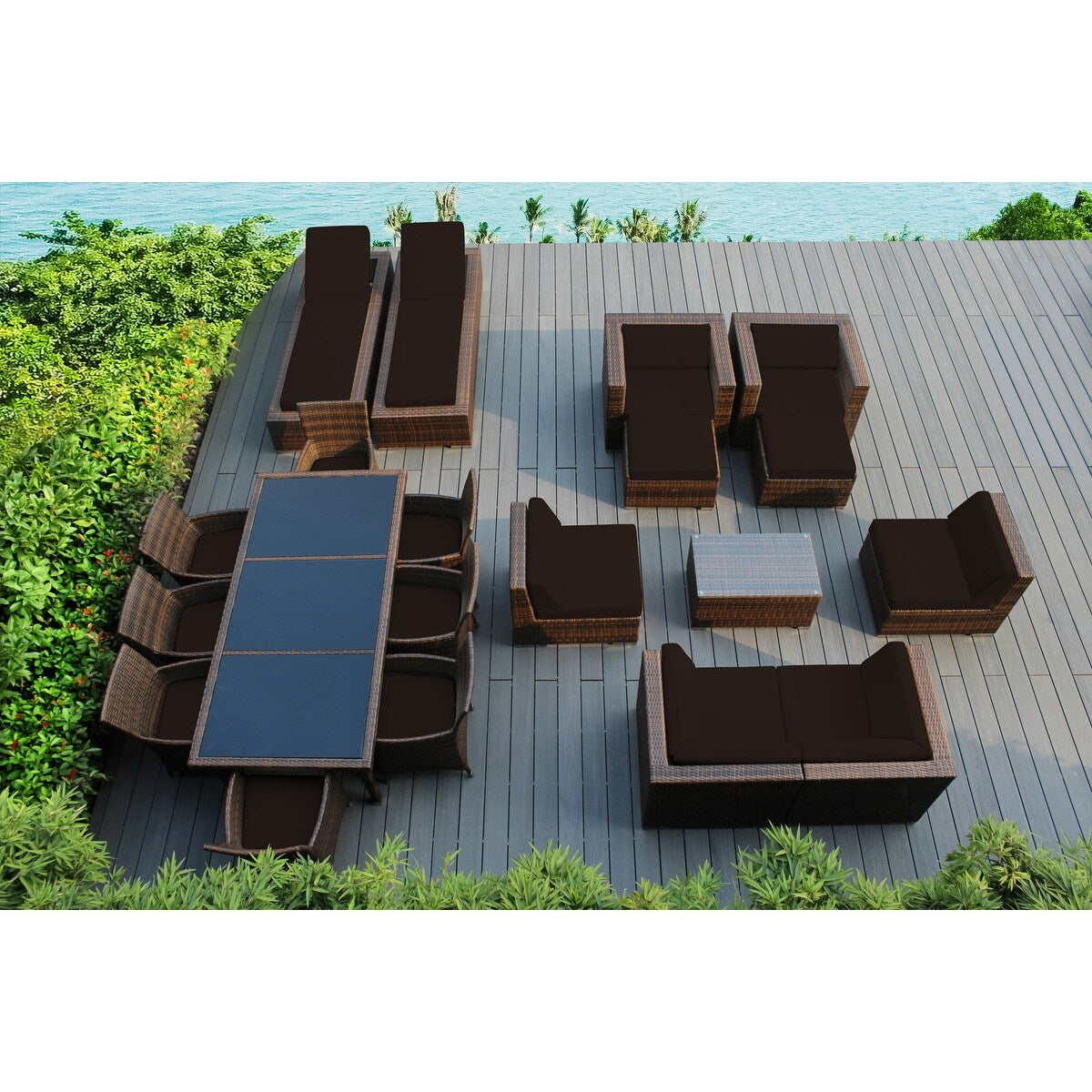 Ohana Outdoor Patio 20 Piece Mixed Brown Wicker Sofa And Dining Set With Cushions