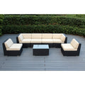 Ohana Outdoor Patio 7 Piece Black Wicker Conversation Set With Cushions