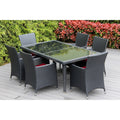 Ohana Outdoor Patio 7 Piece Black Wicker Dining Set With Cushions