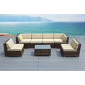 Ohana Outdoor Patio 7 Piece Mixed Brown Wicker Conversation Set With Cushions