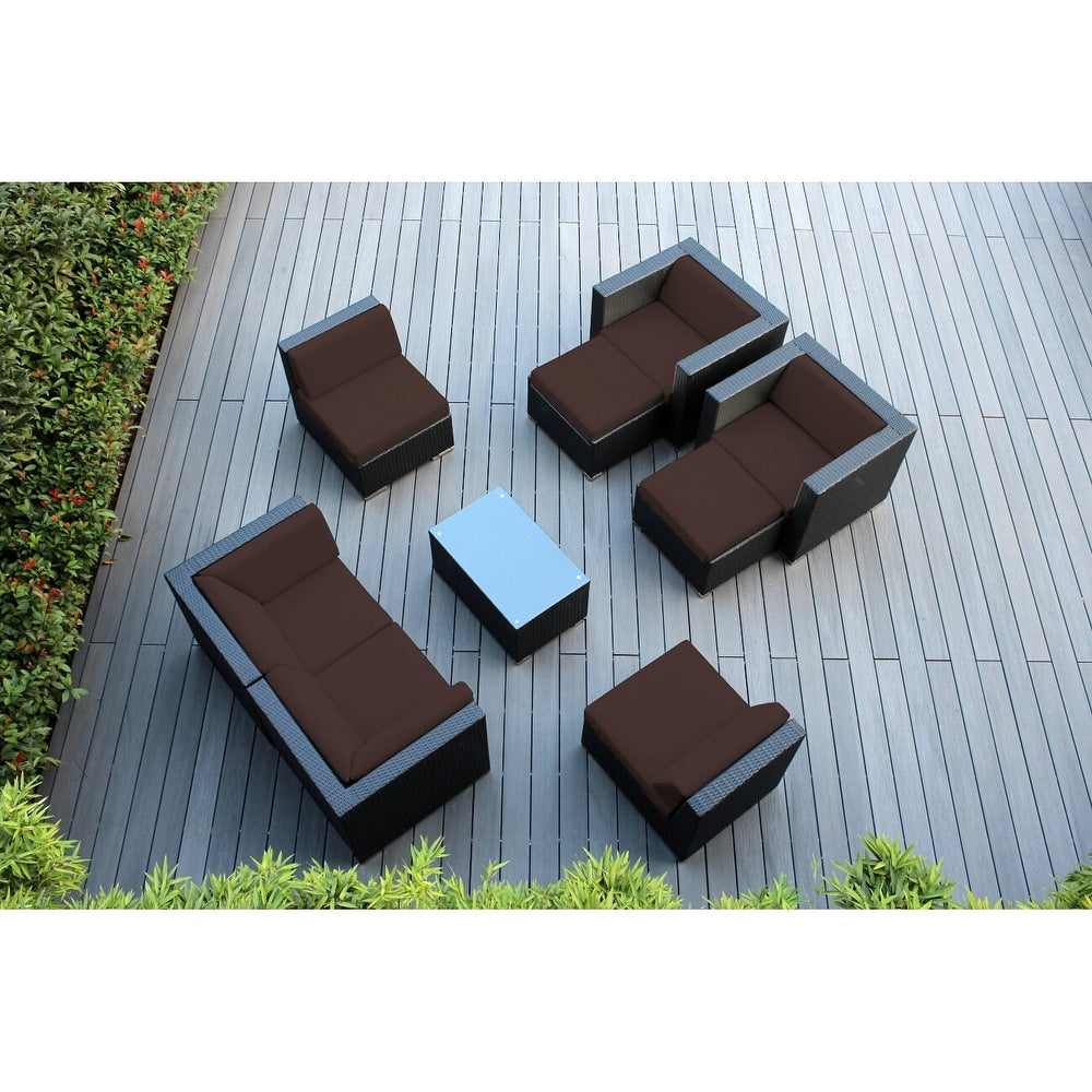 Ohana Outdoor Patio 9 Piece Black Wicker Conversation Set With Cushions