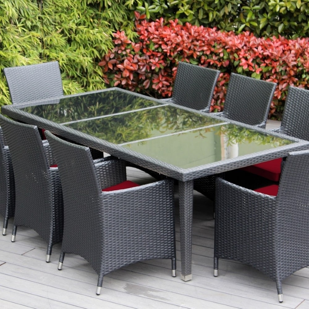 Ohana Outdoor Patio 9 Piece Black Wicker Dining Set With Cushions