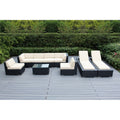 Ohana Outdoor Patio 9 Piece Black Wicker Sofa And Chaise Lounge With Cushions