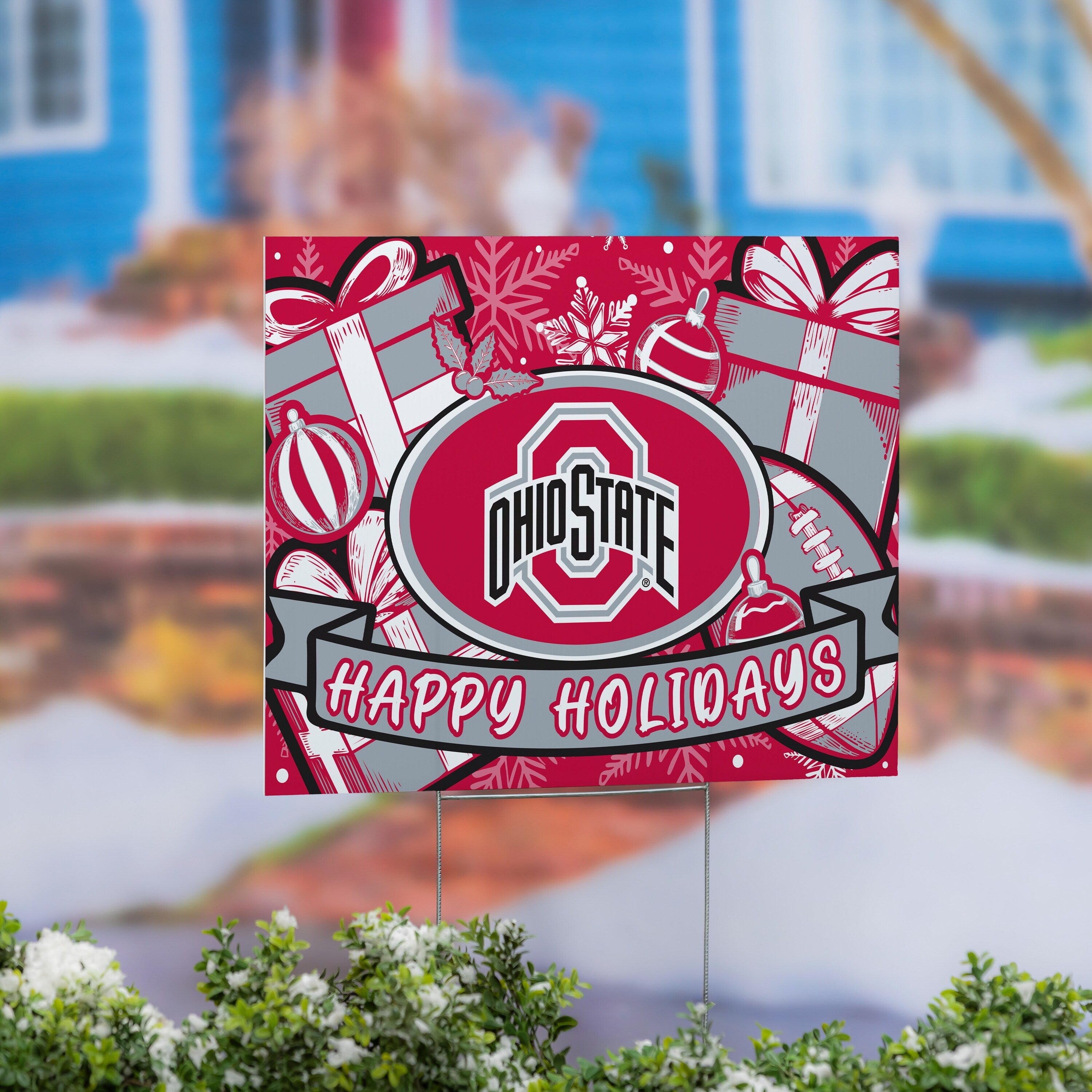 Ohio State University Yard Sign Happy Holidays 24 X 18