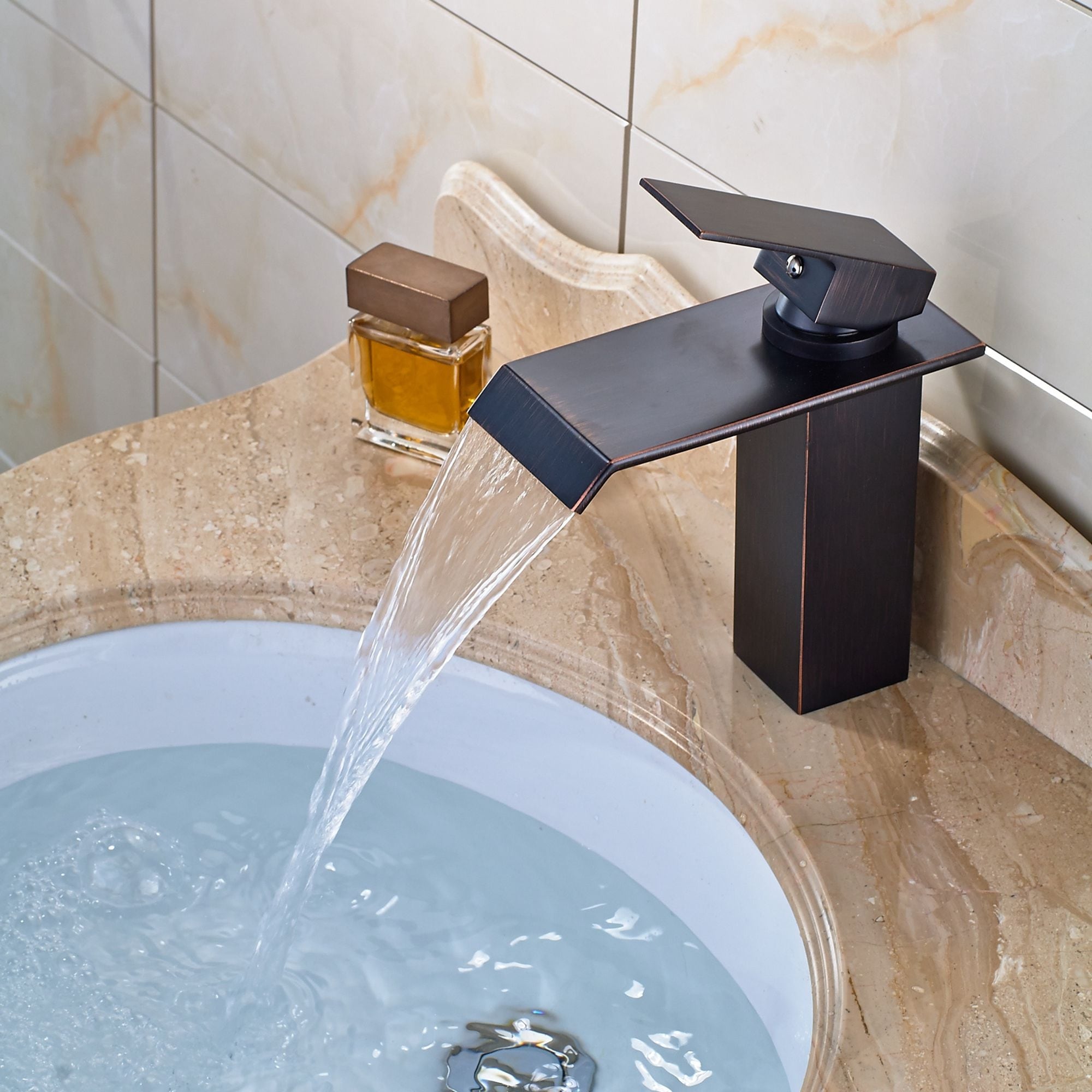 Oil Rubbed Bronze Bathroom Faucet Waterfall Single Handle