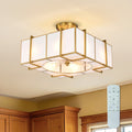 Olapine Square White Gold Trim Tiffany Glass Lighted Ceiling Fandelier With Remote