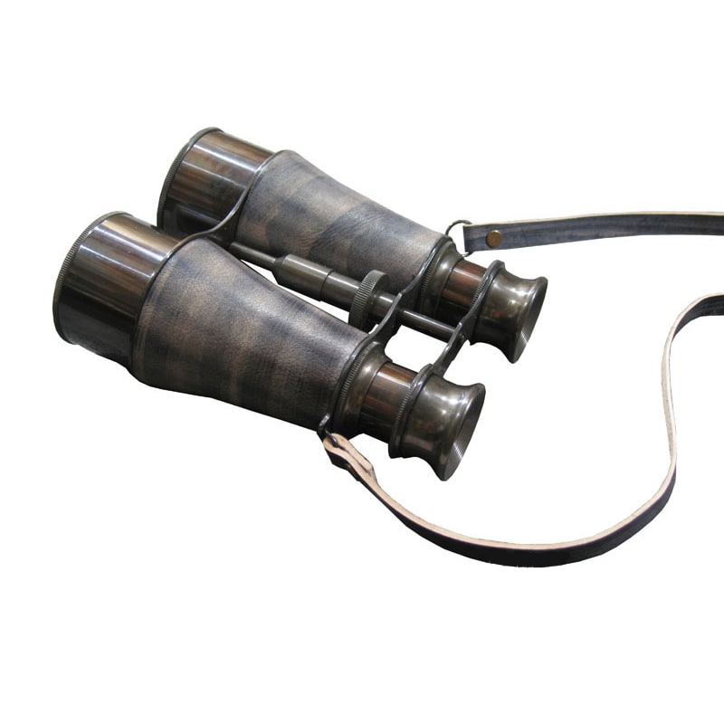 Old Modern Handicrafts Leather Gripped Brass Binoculars With Wooden Case