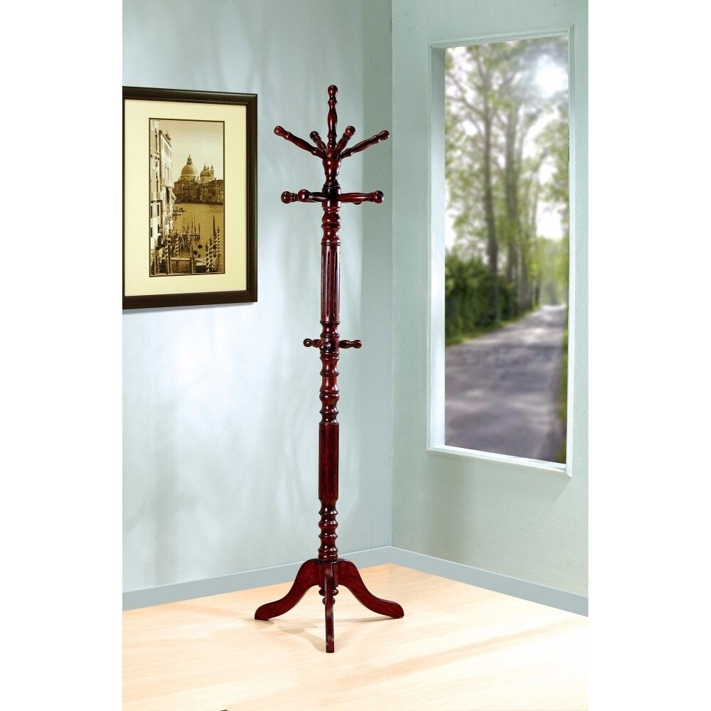 Old Style Wooden Coat Rack With Spining Top Brown