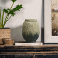Old World Brown With Green Bottom Round Terracotta Vase