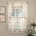 Old World Floral Embroidered Sheer Kitchen Curtain Parts Tiers Swags And Valances